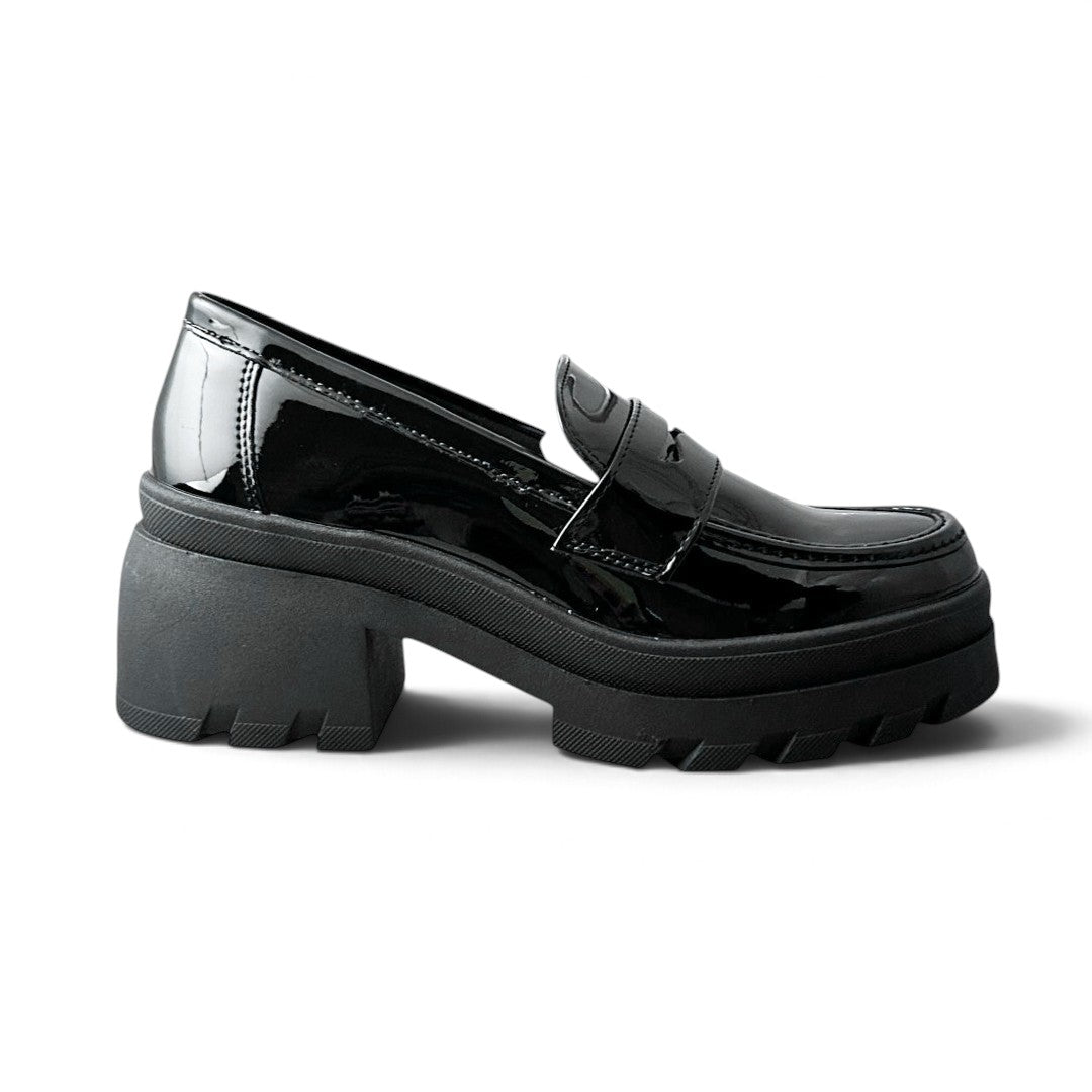 Mocasines Greenlove Mujer 96370 Charol Negro Plataforma