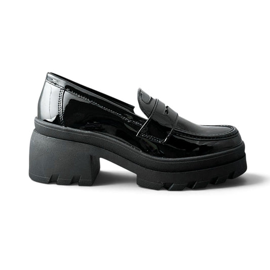 Mocasines Greenlove Mujer 96370 Charol Negro Plataforma