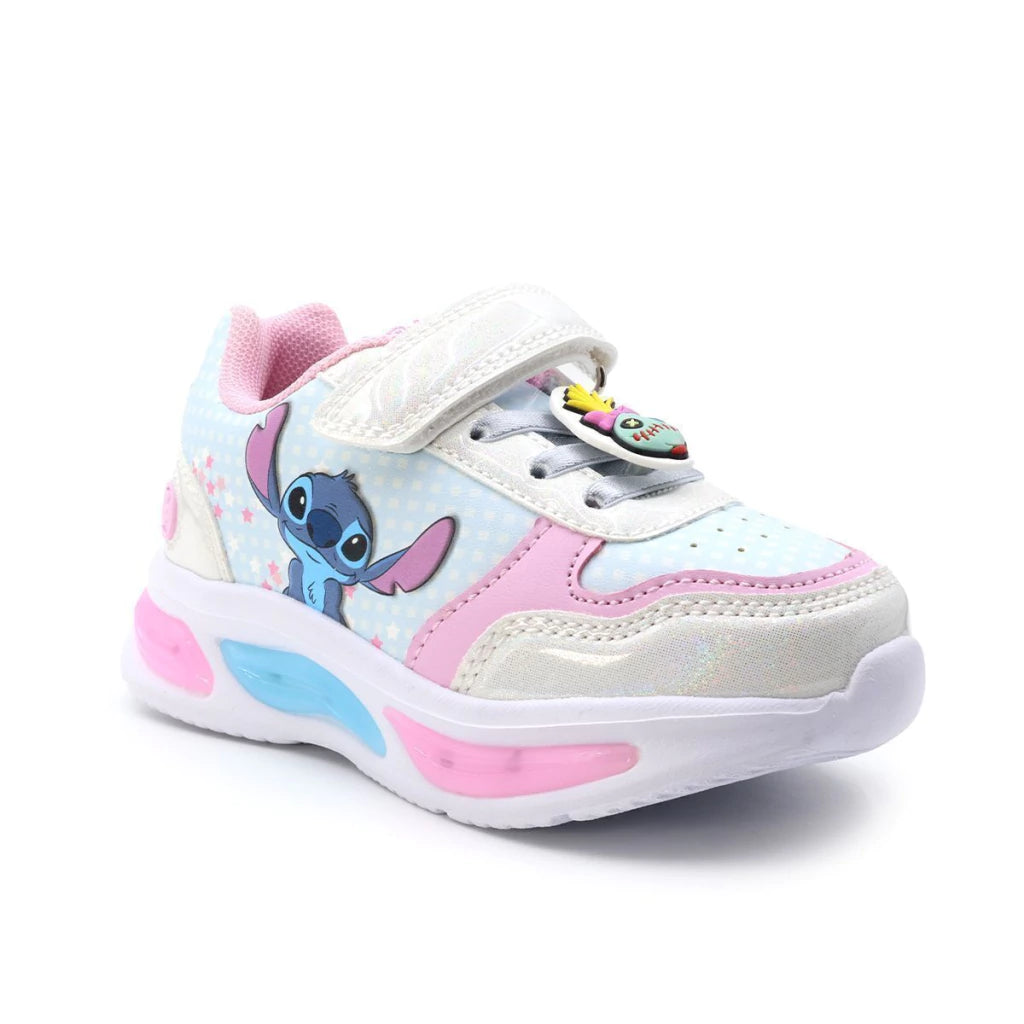 Tenis Bubble Gummers Stitch Niña Bibiana Luces Blanco Rosa