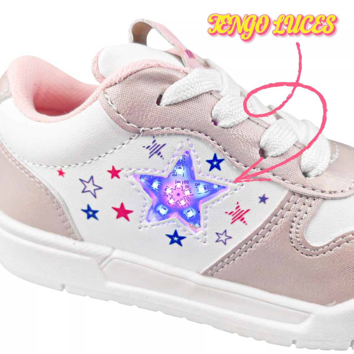 Tenis Yuyin Niña 26564 Con Luces Rosa Metálico 15-17.5