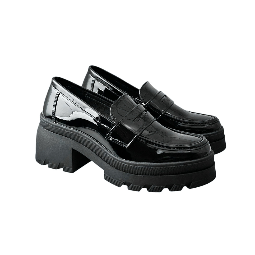 Mocasines Greenlove Mujer 96370 Charol Negro Plataforma