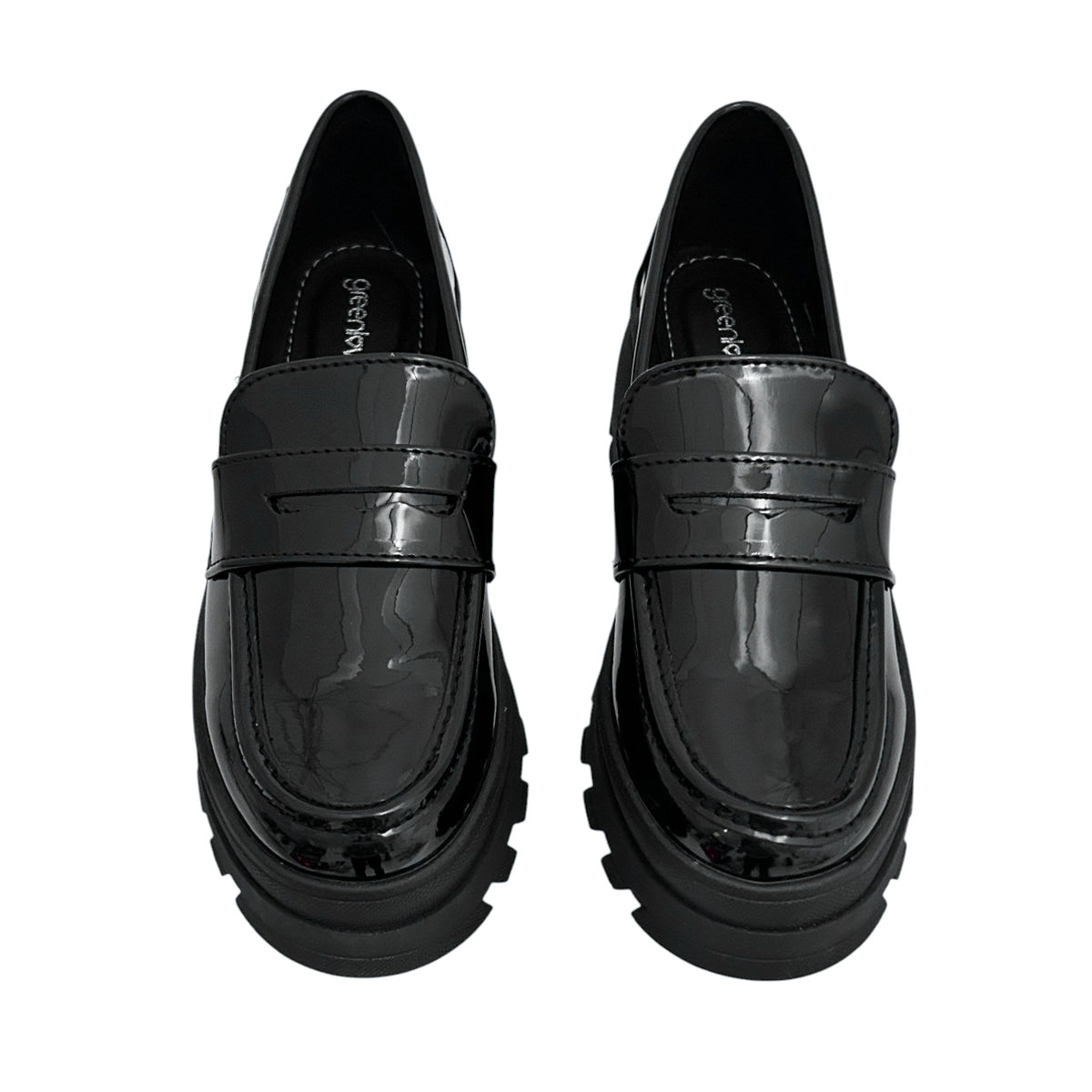 Mocasines Greenlove Mujer 96370 Charol Negro Plataforma