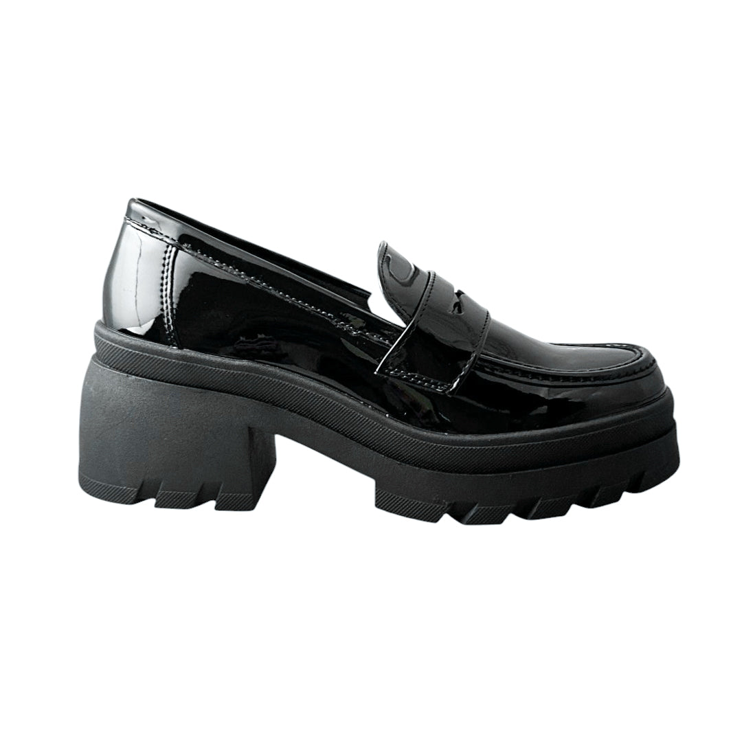 Mocasines Greenlove Mujer 96370 Charol Negro Plataforma