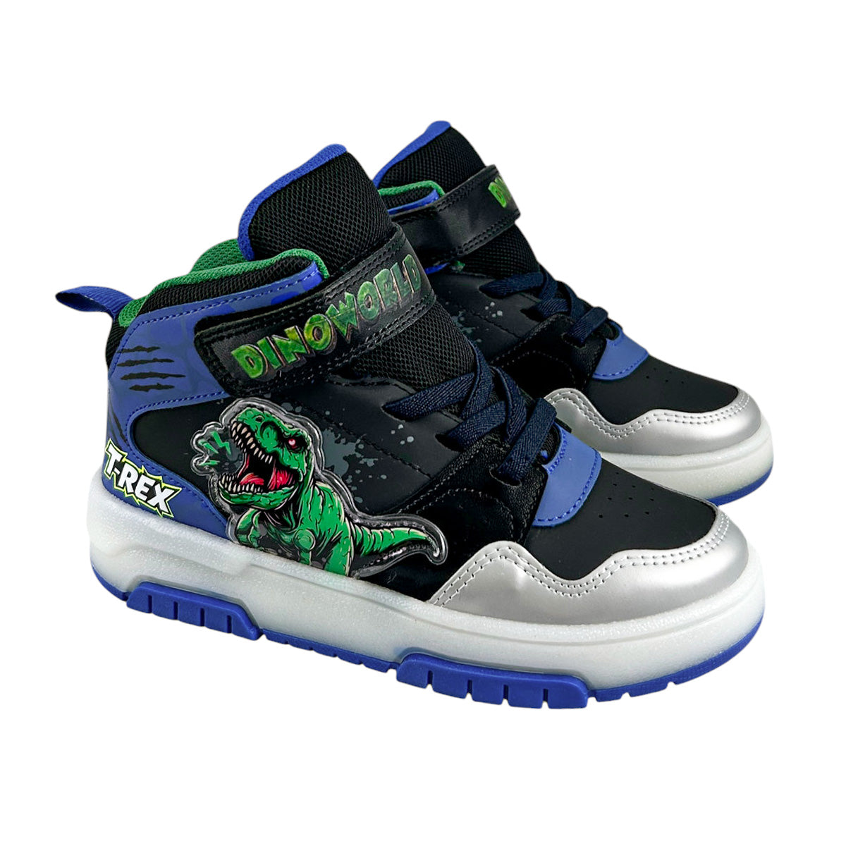 Tenis Dinoworld Niño 6201 T Rex Luces Contactel Azul Negro