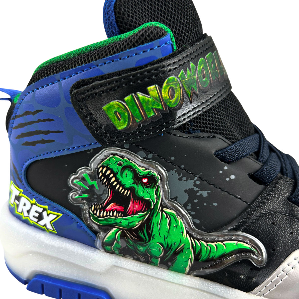 Tenis Dinoworld Niño 6201 T Rex Luces Contactel Azul Negro