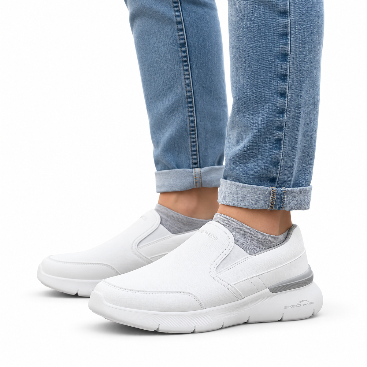 Tenis Skechers Mujer 21015mx Wht Slip On Skech-air Blancos