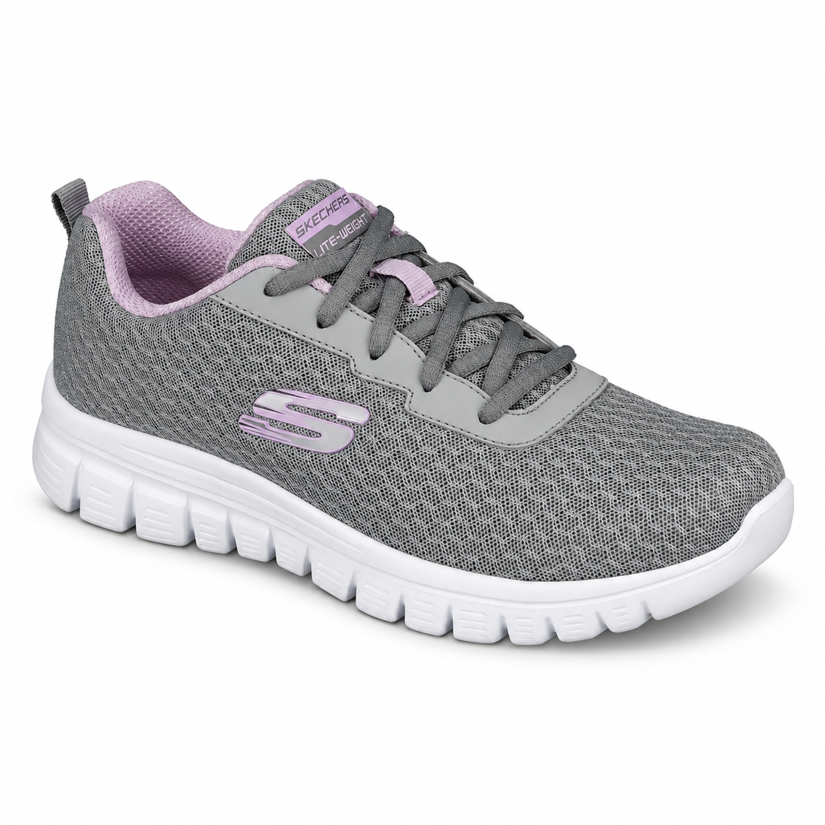 Tenis Skechers Mujer 896028 Gylv Memory Foam Gris Lavanda