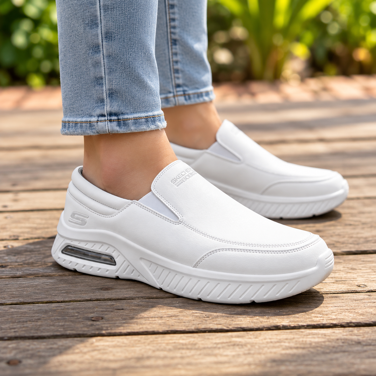 Tenis Skechers Mujer 21015mx Wht Slip On Skech-air Blancos