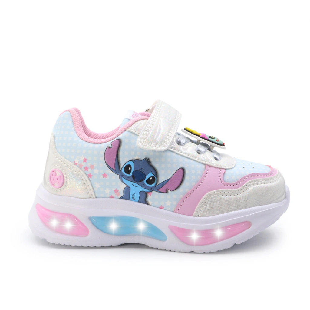 Tenis Bubble Gummers Stitch Niña Bibiana Luces Blanco Rosa