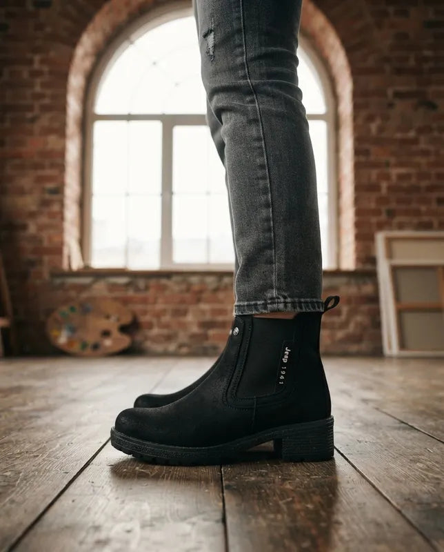 Botas Jeep Mujer 19060 Chelsea Piel Gamuza Negro Tacón