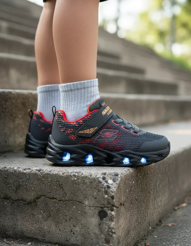 Tenis Skechers Niño 400602n Luces Ligeros Gris Multi 11-16