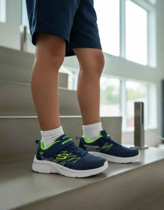 Tenis Skechers Niño 403770n Ligeros Marino Limón 12-16