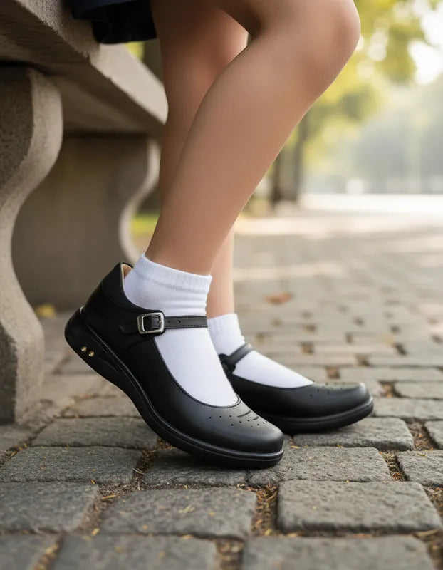 Zapato Escolar Niña Yuyin 25470 Flats Piel Negro 18-21