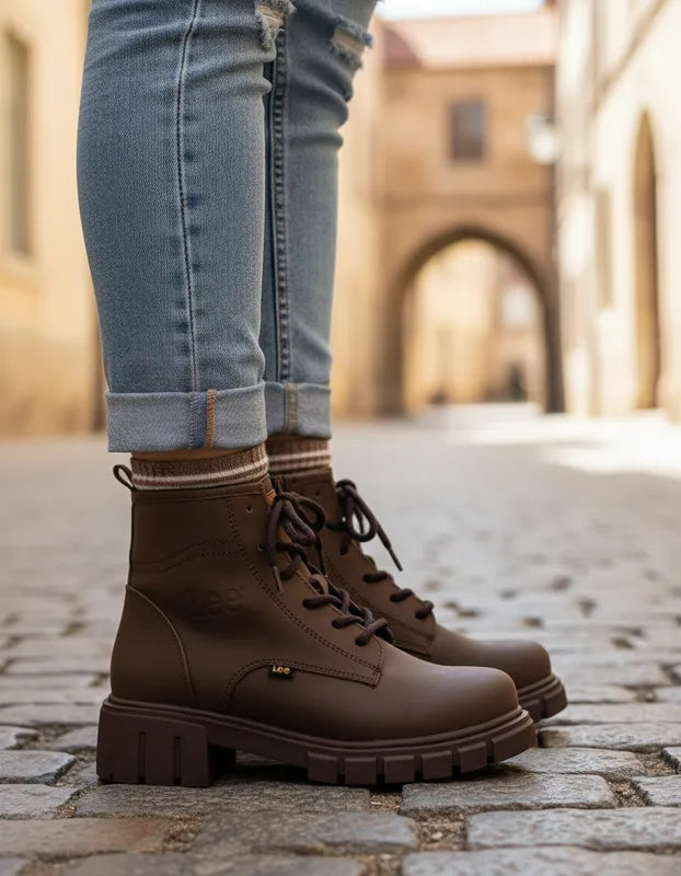Botas Mujer Lee Le6450 Plataforma Urbanas Chunky Cafés