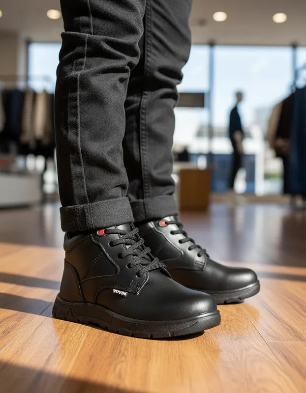 Botas Escolares Niño Yuyin 26420 Agujeta Piel Negro 22-25