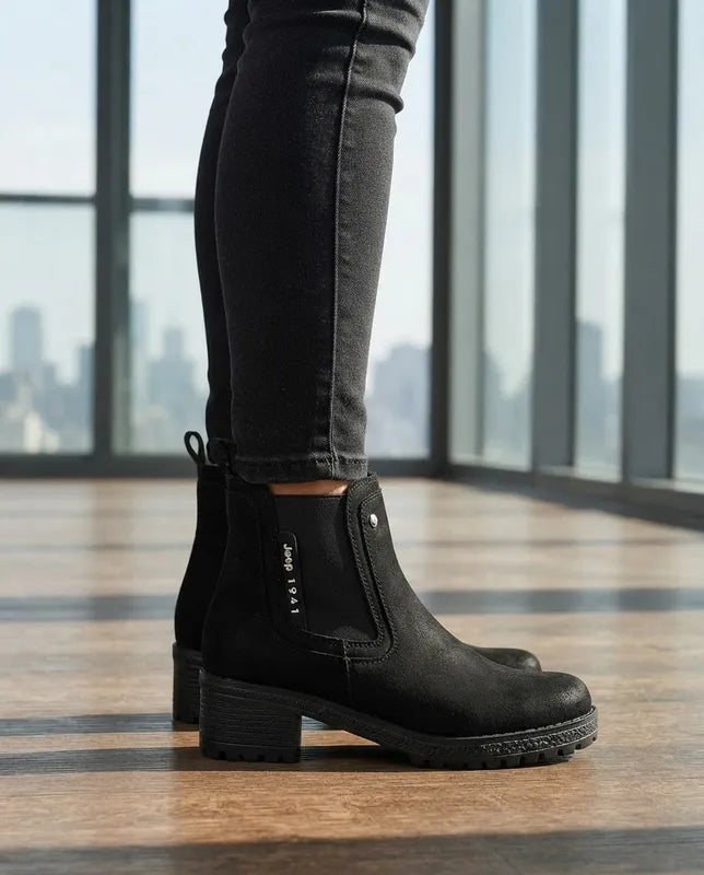 Botas Jeep Mujer 19060 Chelsea Piel Gamuza Negro Tacón