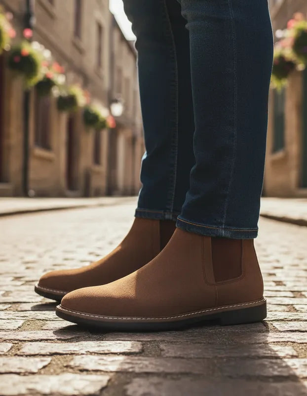 Botin Casual Hombre Triples 35800 Chelsea Gamuza Piel Café