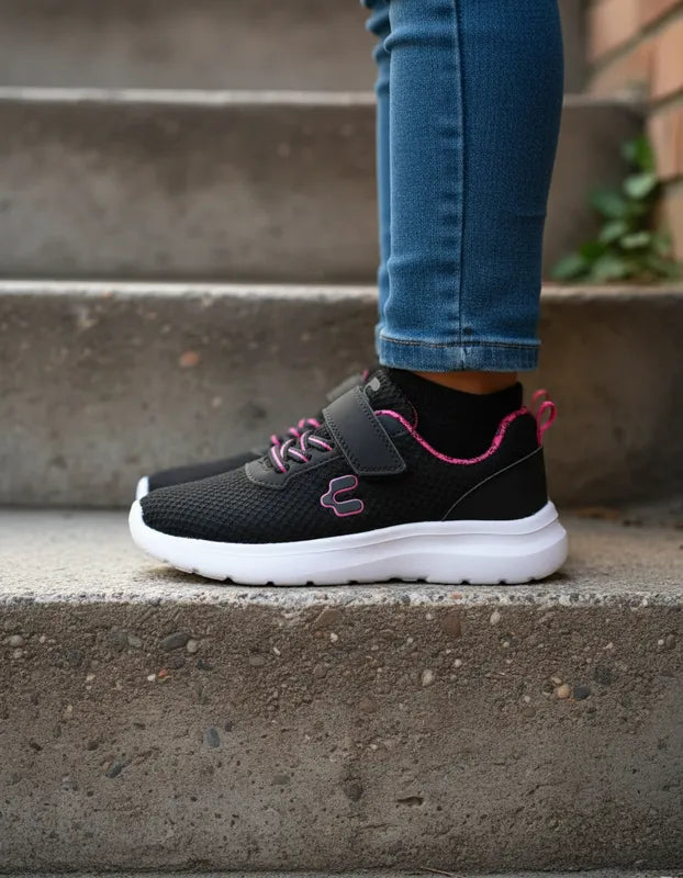 Tenis Niña Charly Kids 1065606 Ligeros Negro Fiusha 15-21