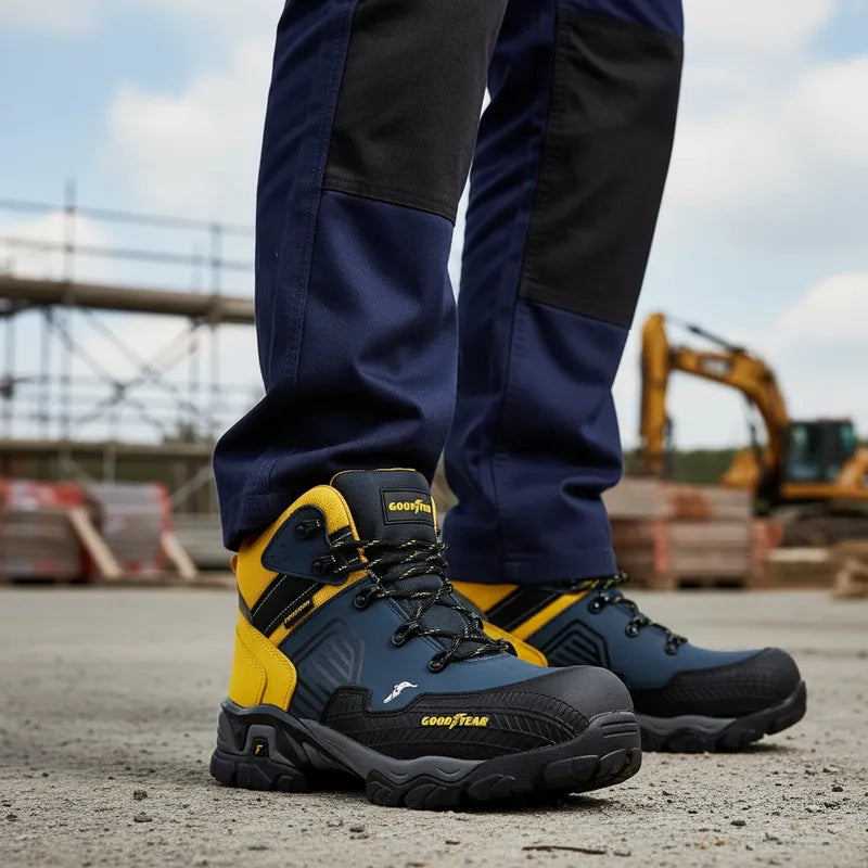Bota Industrial Hombre Goodyear Gy-101 Piel Casquillo Azul