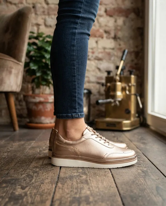 Tenis Quirelli Casuales Mujer 303301 Piel Cómodos Oro
