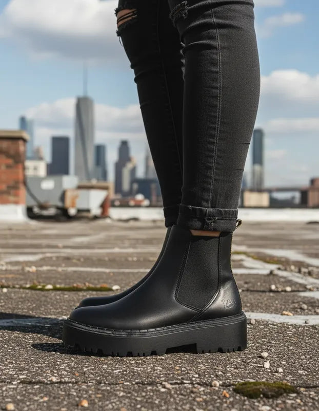 Botines Mujer Lee Le5750 Plataforma Urbanos Chelsea Negros