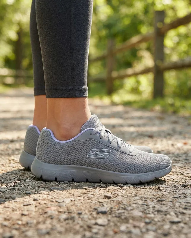 Tenis Skechers Mujer 21009mx Gybl Memory Foam Gris Azul