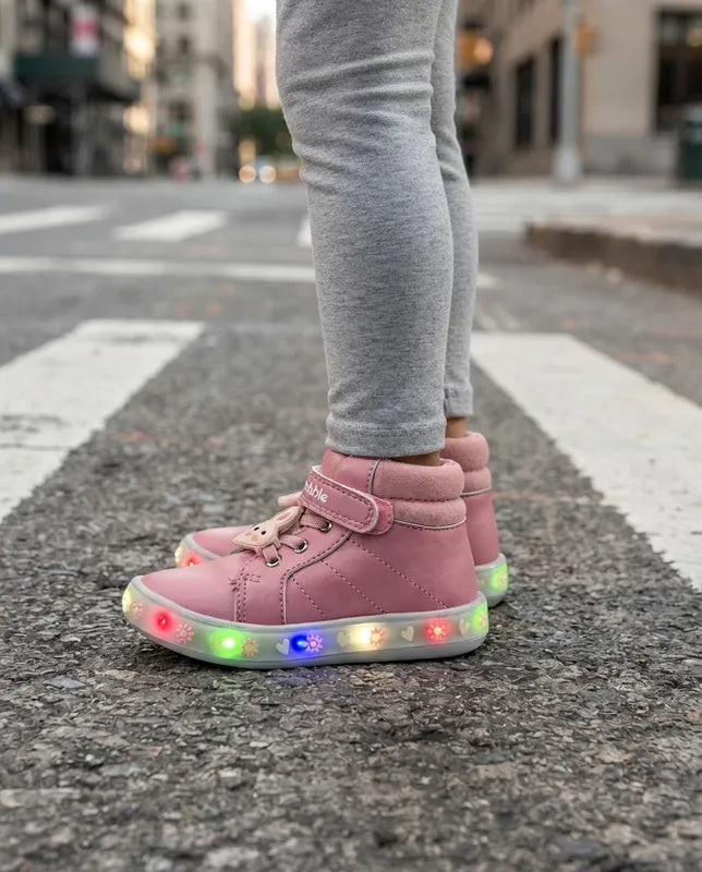 Tenis Bubble Gummers Niña Carla I Luces Rosa Blanco 14-17