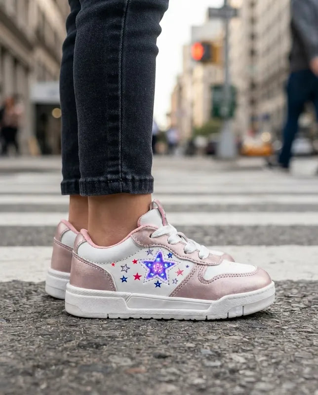Tenis Yuyin Niña 26564 Con Luces Rosa Metálico 15-17.5