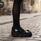 Mocasines Greenlove Mujer 96370 Charol Negro Plataforma