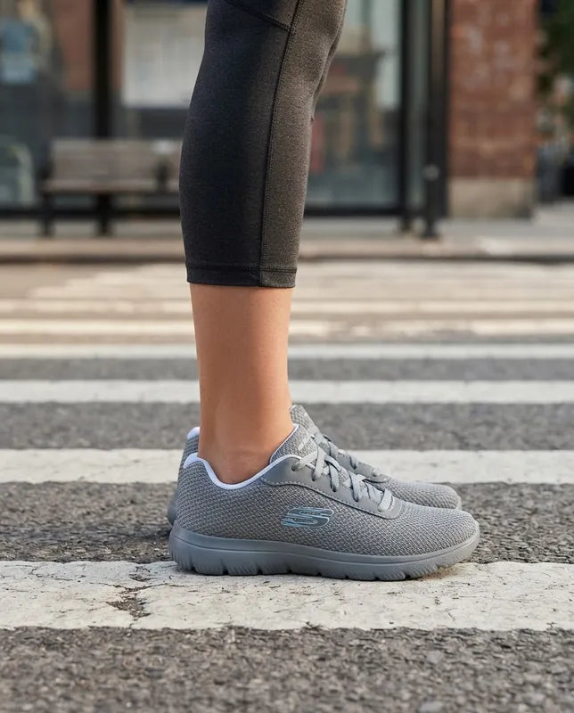 Tenis Skechers Mujer 21009mx Gybl Memory Foam Gris Azul