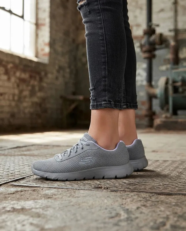 Tenis Skechers Mujer 21009mx Gybl Memory Foam Gris Azul