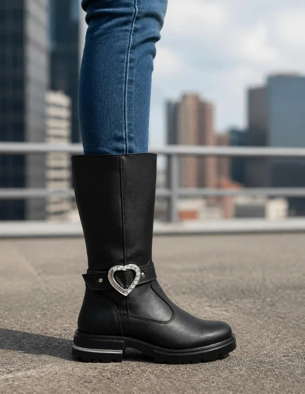 Botas Yuyin Niña 26671 Negras Corazón Cierre 18-21