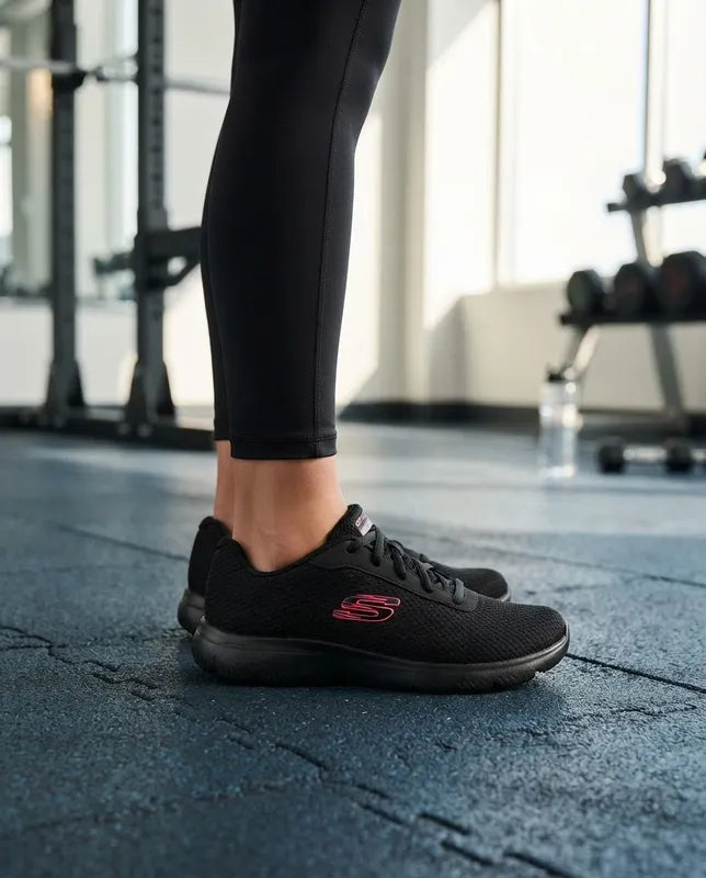 Tenis Skechers Mujer 21009mx Bkpk Memory Foam Negro Rosa