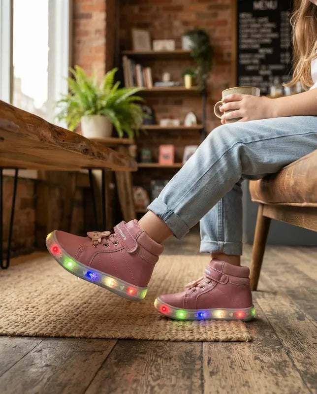 Tenis Bubble Gummers Niña Carla I Luces Rosa Blanco 14-17