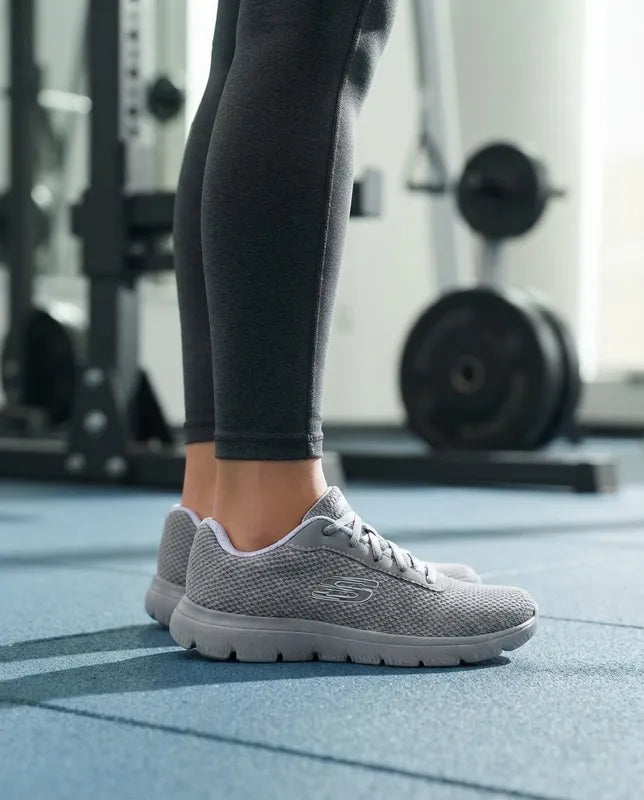 Tenis Skechers Mujer 21009mx Gybl Memory Foam Gris Azul