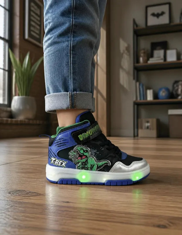 Tenis Dinoworld Niño 6201 T Rex Luces Contactel Azul Negro