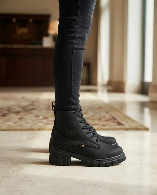 Botas Lee Mujer Le6450 Plataforma Tacón Negras Urbanas