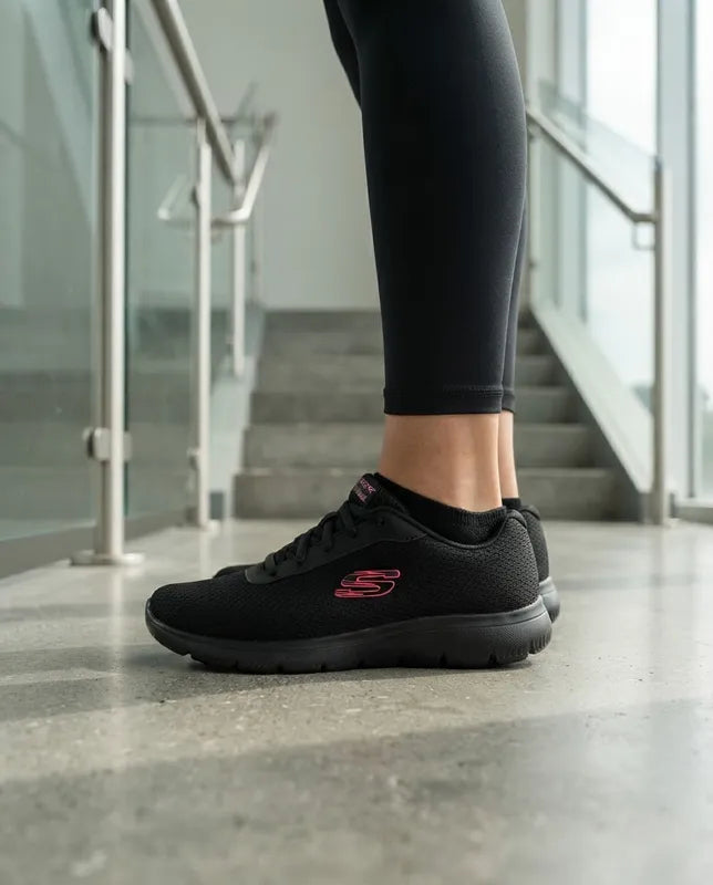 Tenis Skechers Mujer 21009mx Bkpk Memory Foam Negro Rosa