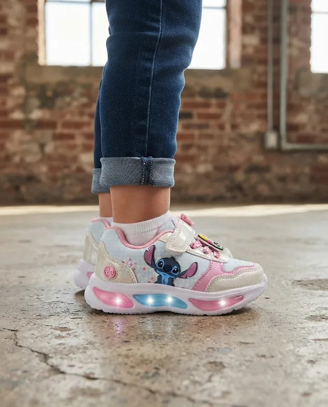 Tenis Bubble Gummers Stitch Niña Bibiana Luces Blanco Rosa