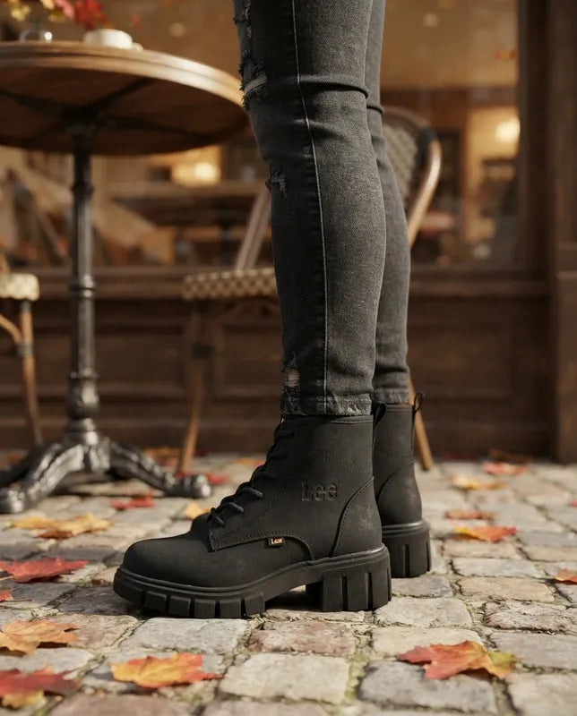 Botas Lee Mujer Le6450 Plataforma Tacón Negras Urbanas