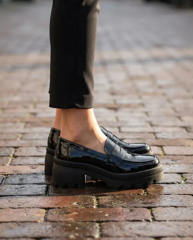 Mocasines Greenlove Mujer 96370 Charol Negro Plataforma