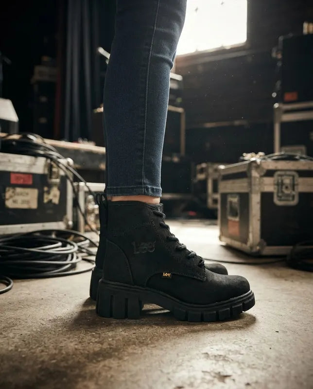 Botas Lee Mujer Le6450 Plataforma Tacón Negras Urbanas