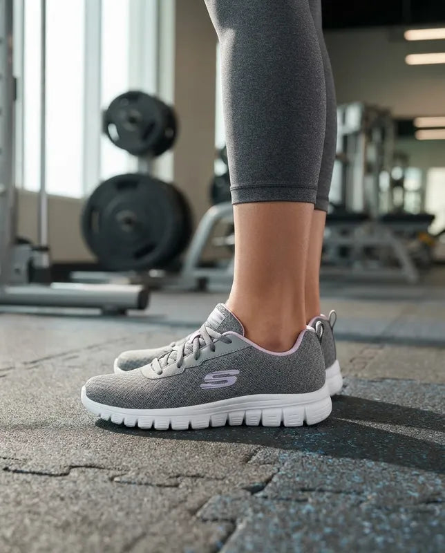 Tenis Skechers Mujer 896028 Gylv Memory Foam Gris Lavanda