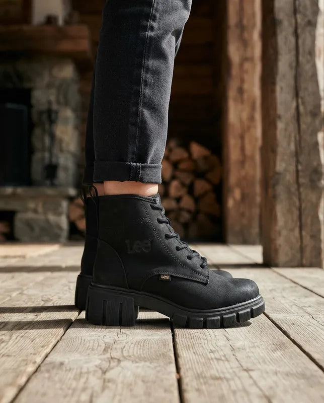 Botas Lee Mujer Le6450 Plataforma Tacón Negras Urbanas