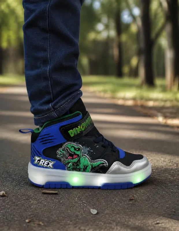 Tenis Dinoworld Niño 6201 T Rex Luces Contactel Azul Negro