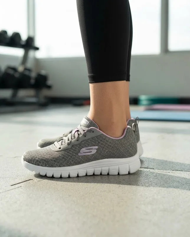 Tenis Skechers Mujer 896028 Gylv Memory Foam Gris Lavanda