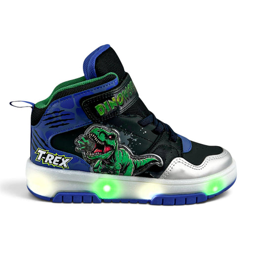 Tenis Dinoworld Niño 6201 T Rex Luces Contactel Azul Negro